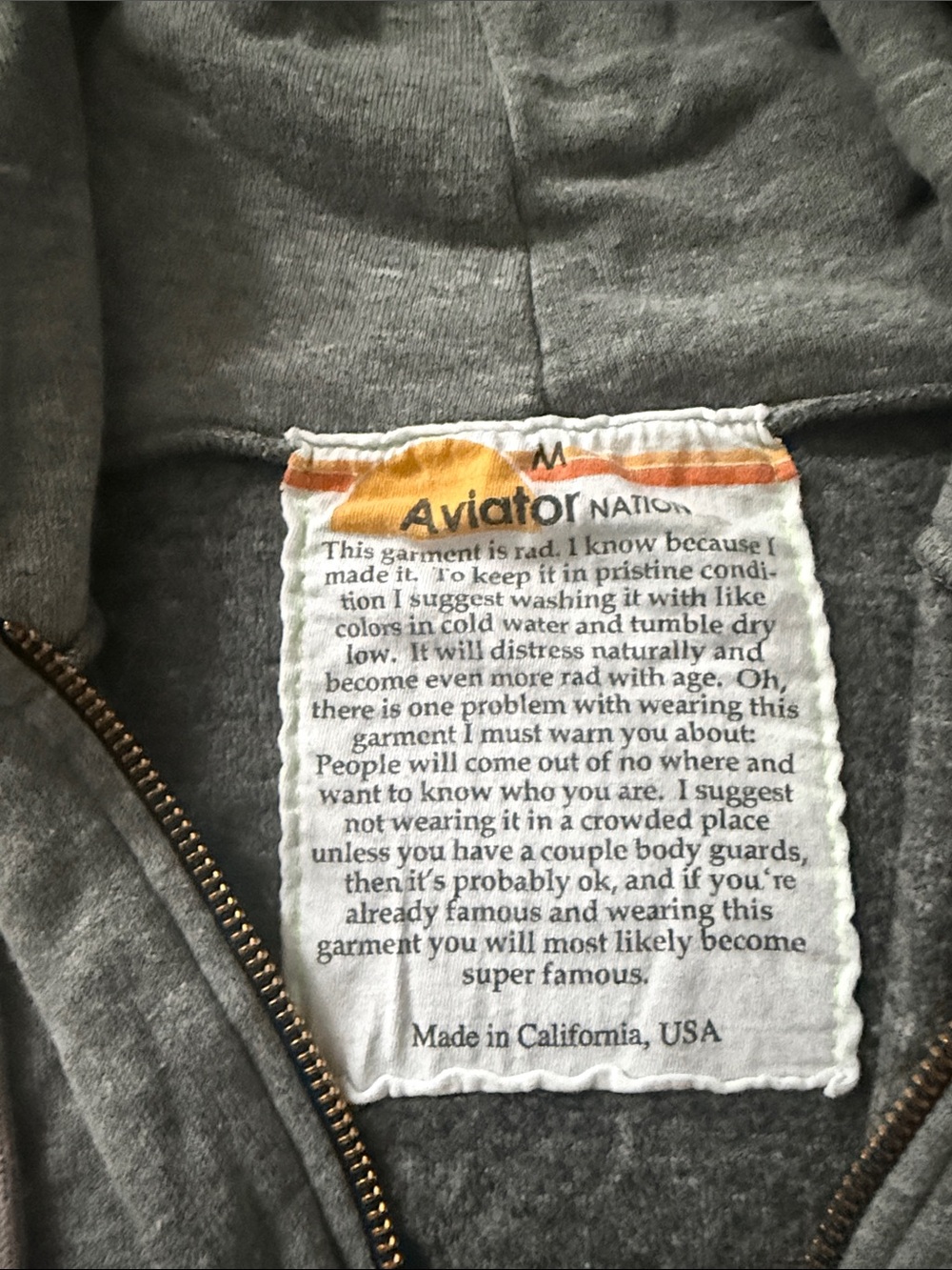 Aviator Nation Gray Zip Hoodie with Rainbow Hem - Picture 2 of 4